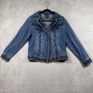 Cattlelac Ranch Jacket Womens XL Denim Embroidered Western Cross Boho Cowboy